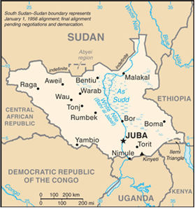 Kaart Zuid Sudan
